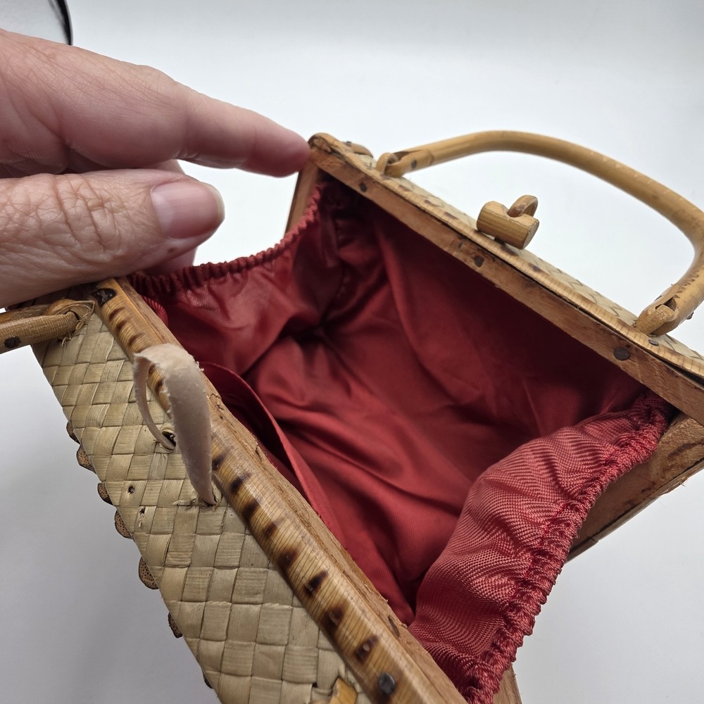 Vintage 1960s Philippines Woven Mini Purse Tropical Palm Tree Beach Sweetheart - Picture 8 of 12